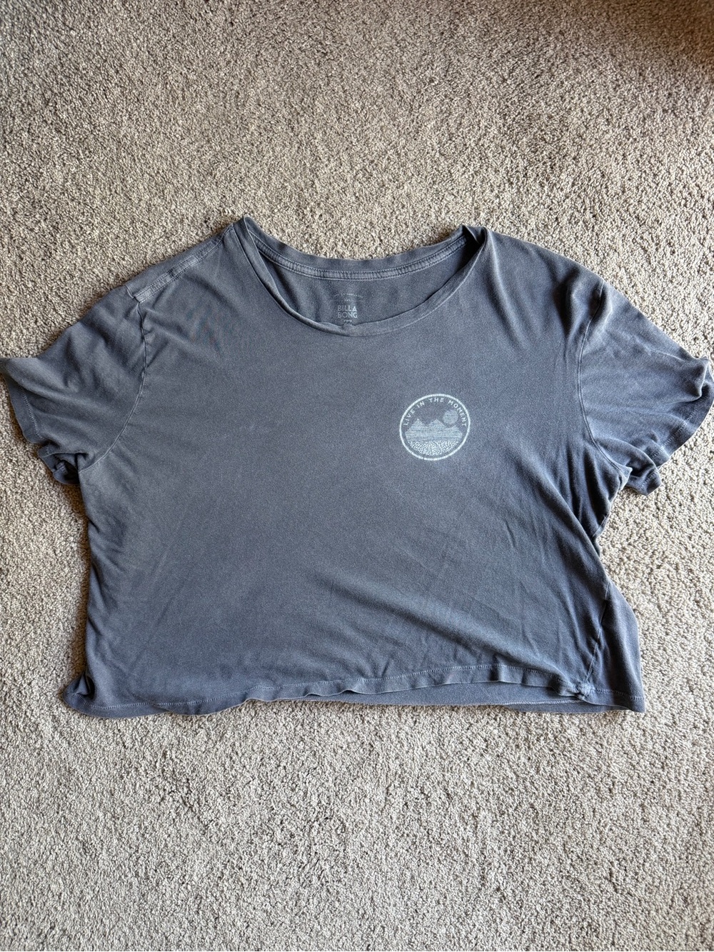 Billabong Women's Washed Gray Cropped Tee with Small Chest Logo